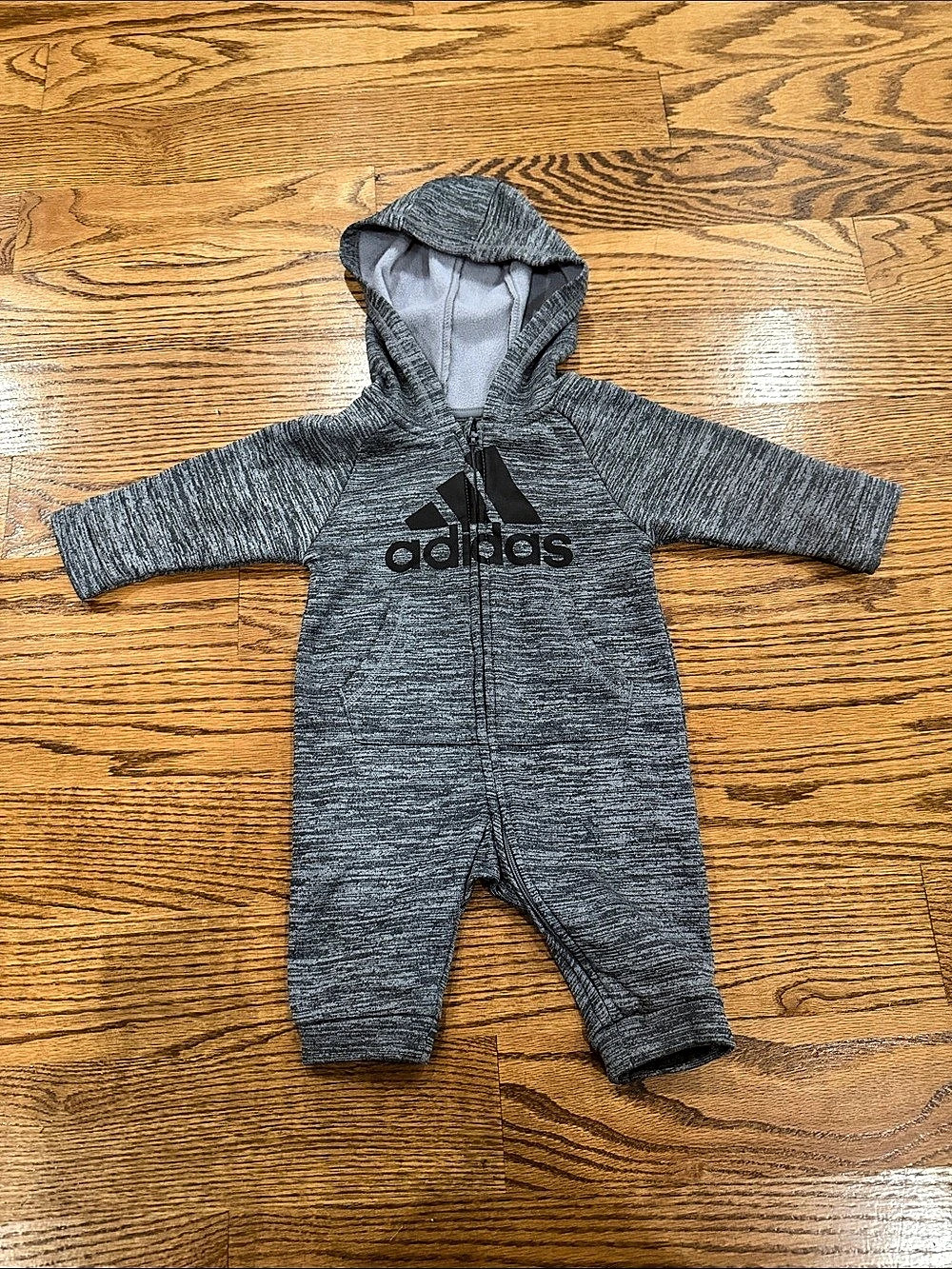 adidas Gray Hooded Footie, Baby 3M